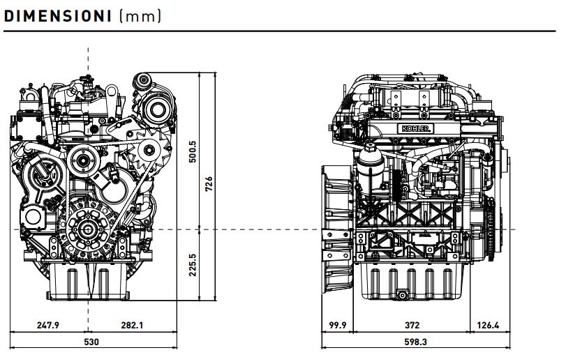 Dimensioni motore Kohler KDI 1903 TCR