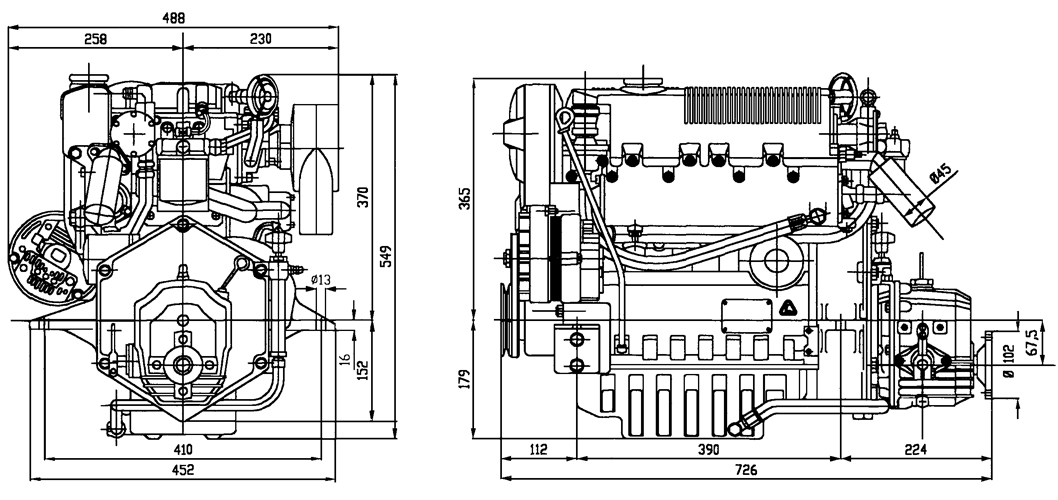 Dimensioni motore Lombardini Marine LDW 1404M