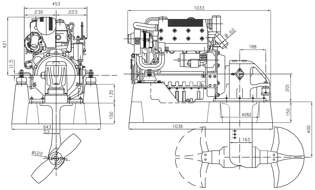 Dimensioni motore Lombardini Marine LDW 1904 SD