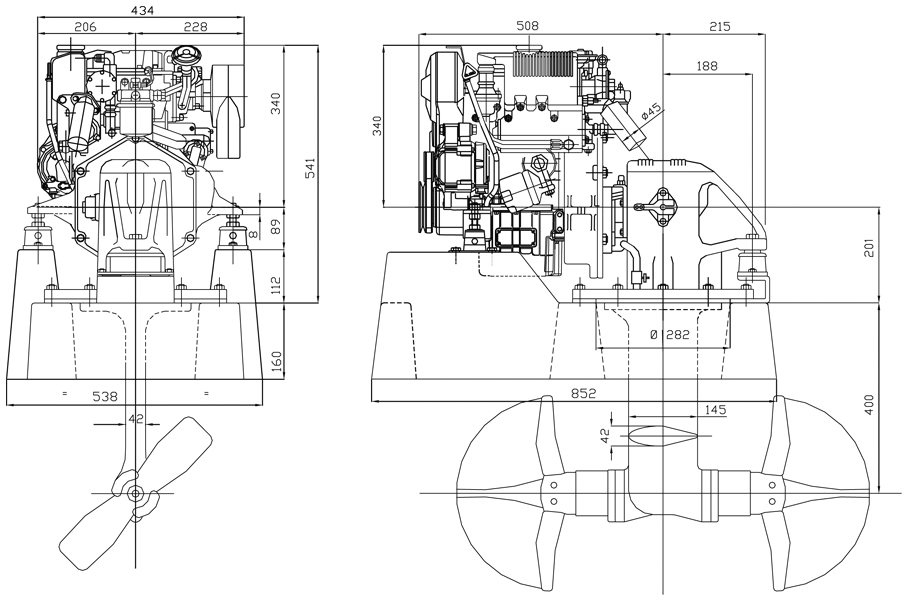 Dimensioni motore Lombardini Marine LDW 502 SD