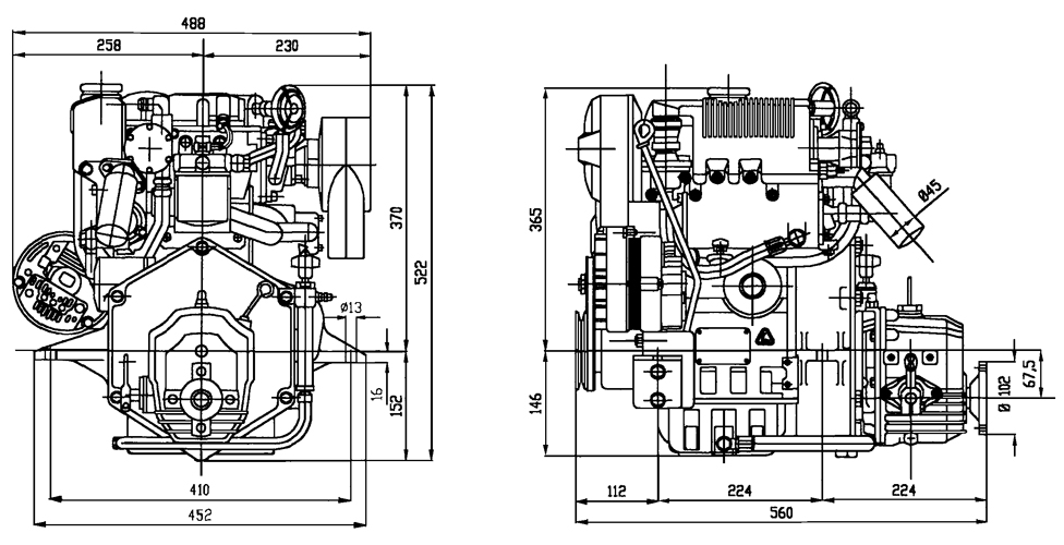 Dimensioni motore Lombardini LDW 702M