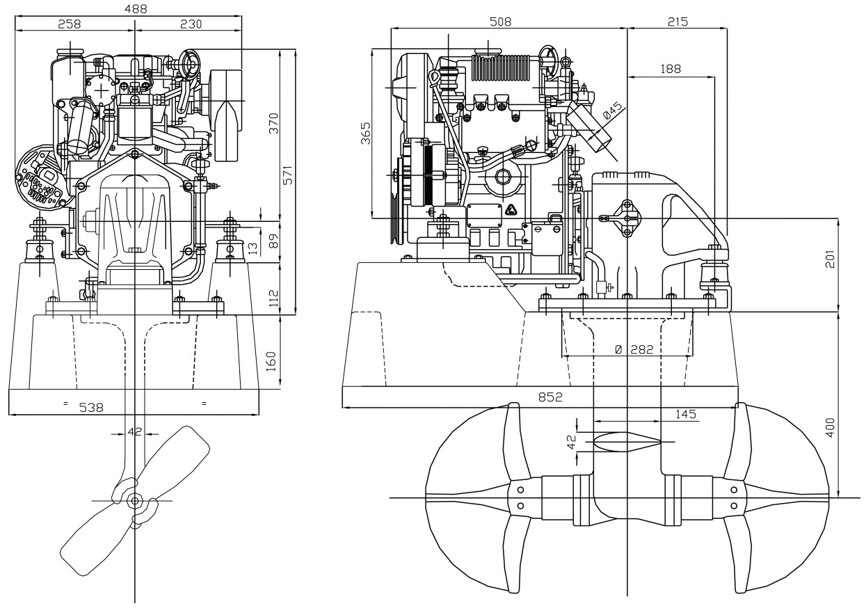 Dimensioni motore Lombardini Marine LDW 702 SD