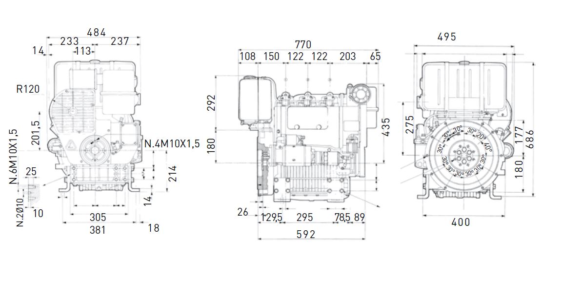 Dimensioni motore Lombardini 11LD 626/3