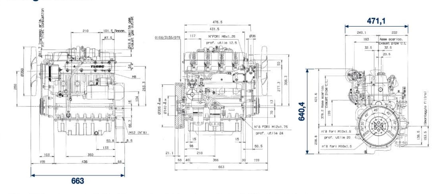 Dimensioni motore Lombardini LDW 2204T