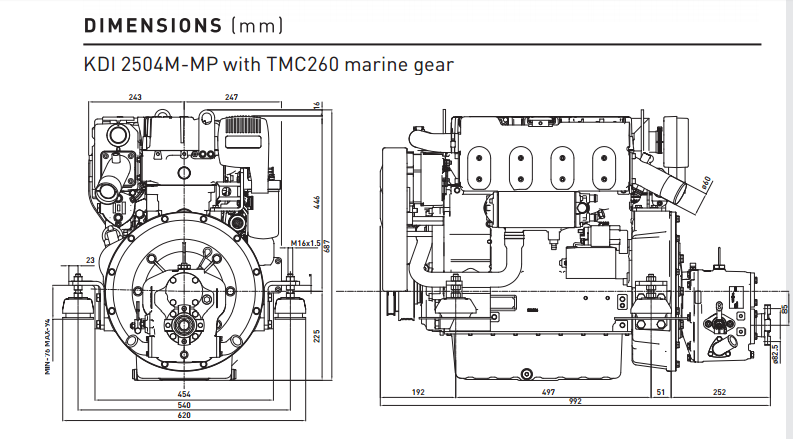 Dimensioni motore Lombardini Marine Kohler KDI 2504M