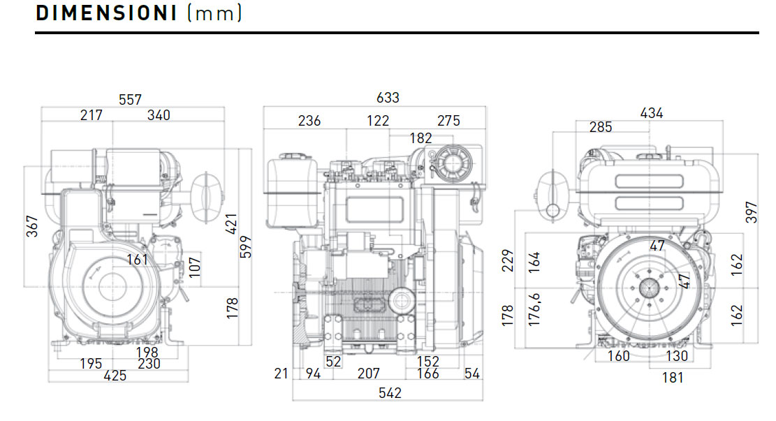 Dimensioni motore Lombardini 9LD 625/2