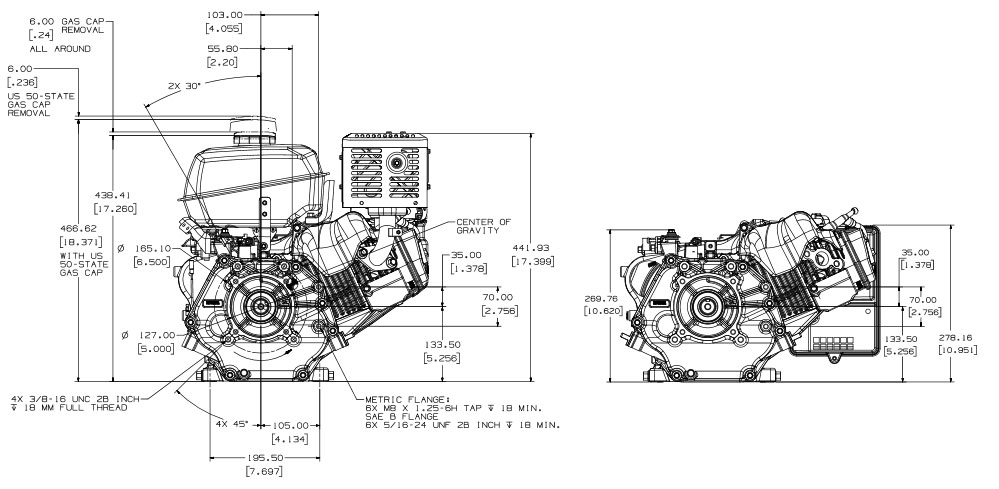 Dimensioni motore Kohler CH440