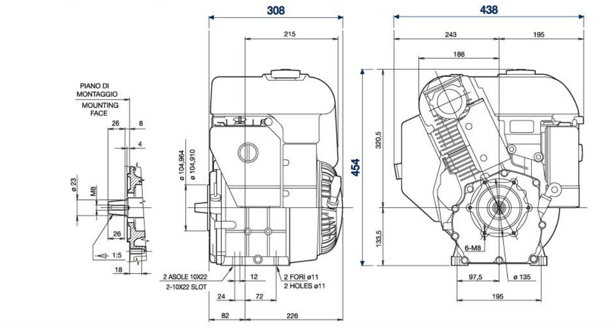 Dimensioni motore Lombardini LGA 280
