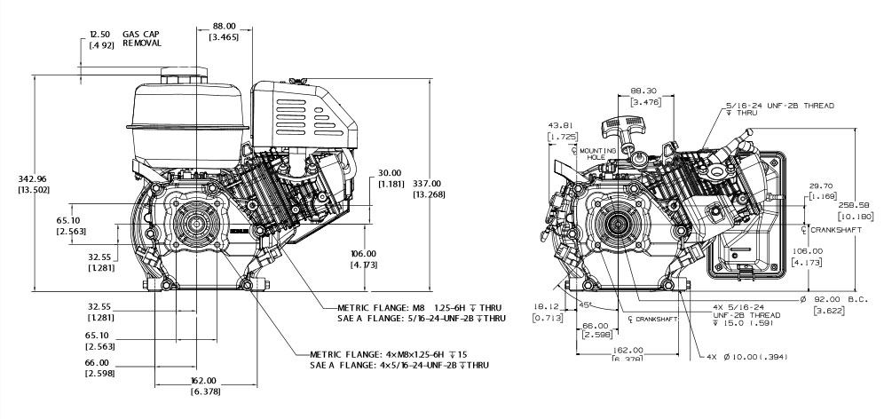 Dimensioni motore Kohler SH265