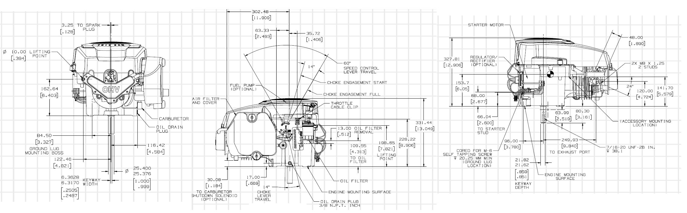 Dimensioni motore Kohler SV530