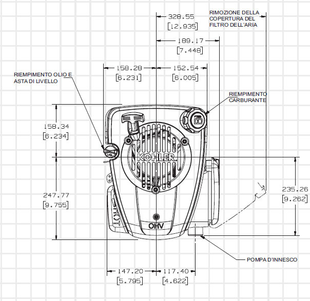 Dimensioni motore Kohler XT-6