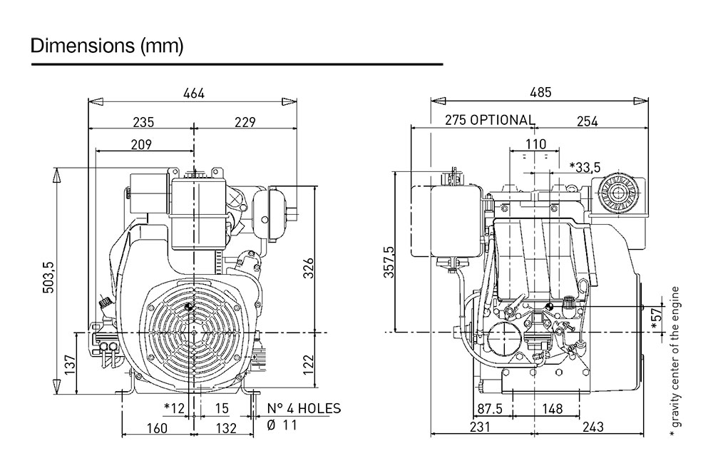 Dimensioni motore Kohler KD 425/2