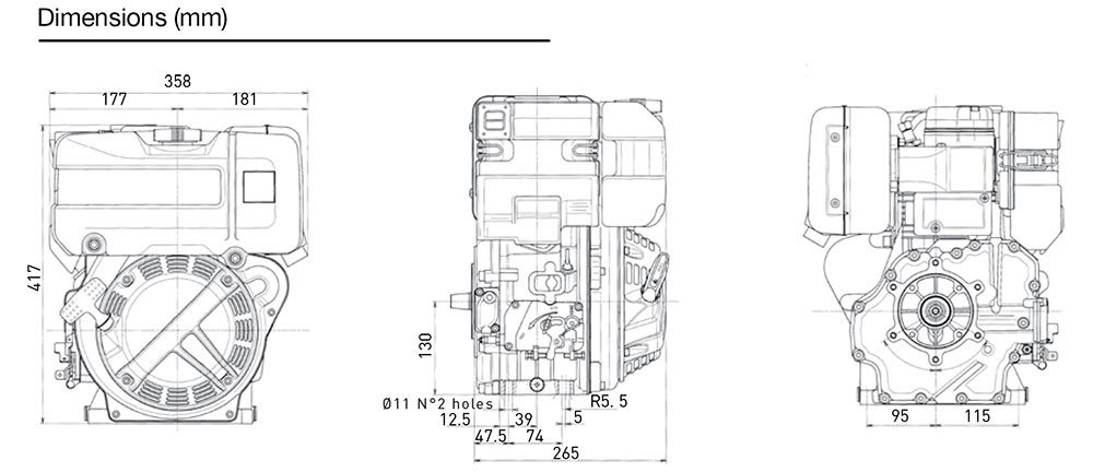 Dimensioni motore Kohler KD15 225