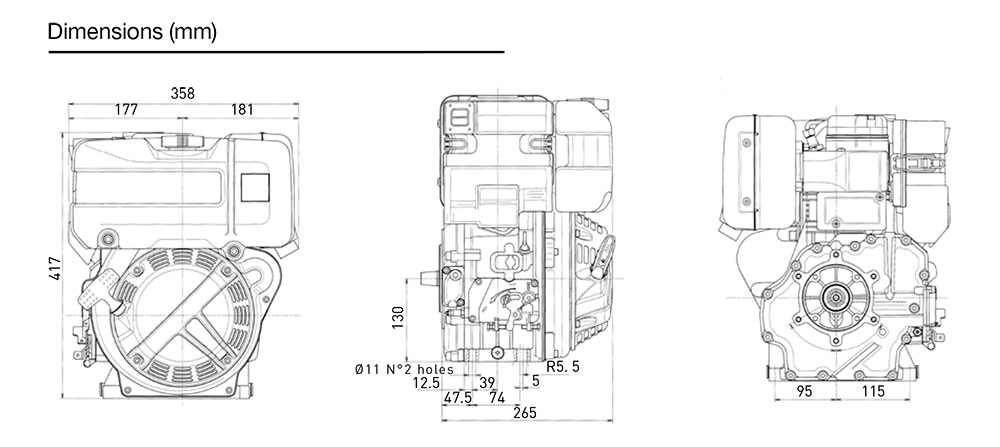 Dimensioni motore Kohler KD15 225s
