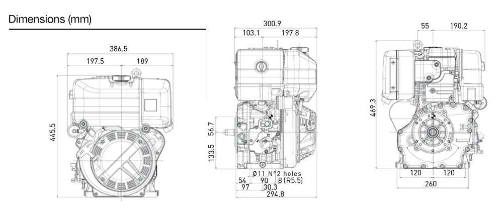 Dimensioni motore Kohler KD15 350