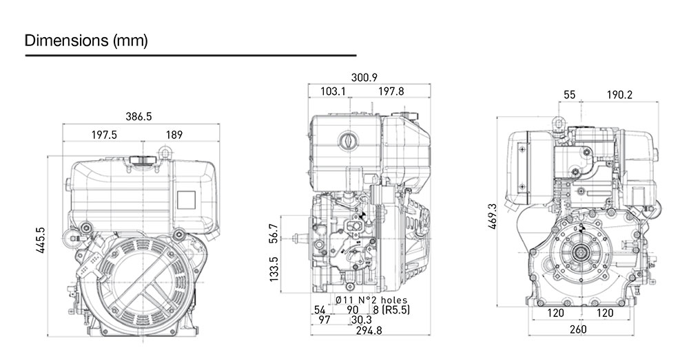 Dimensioni motore Kohler KD15 350s