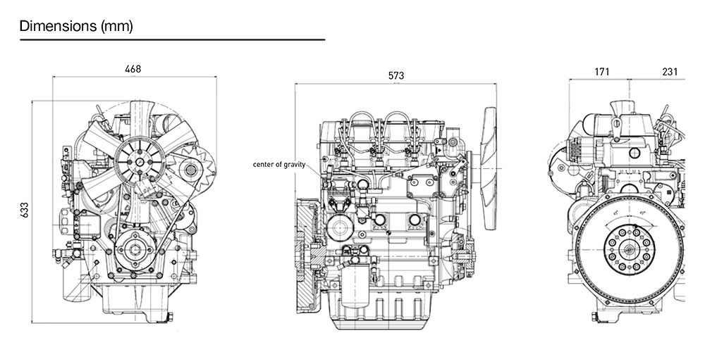 Dimensioni motore Kohler KWD 1603